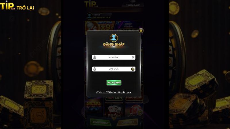 Các bước đăng nhập tài khoản tại cổng game Tipclub
