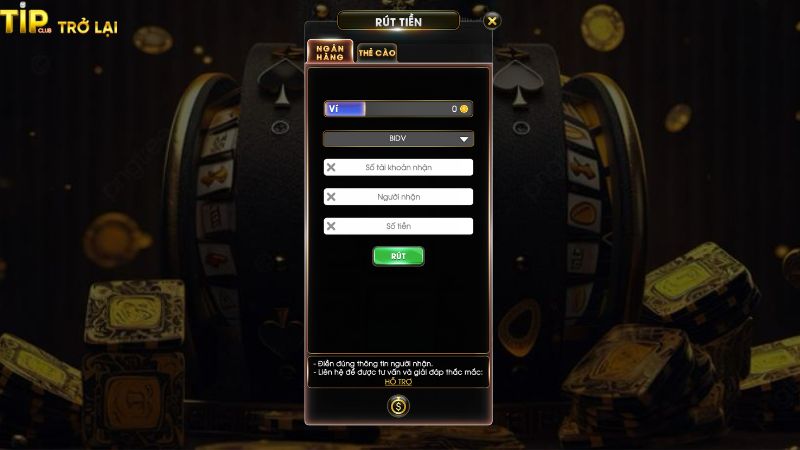 Rút tiền Tipclub qua ngân hàng